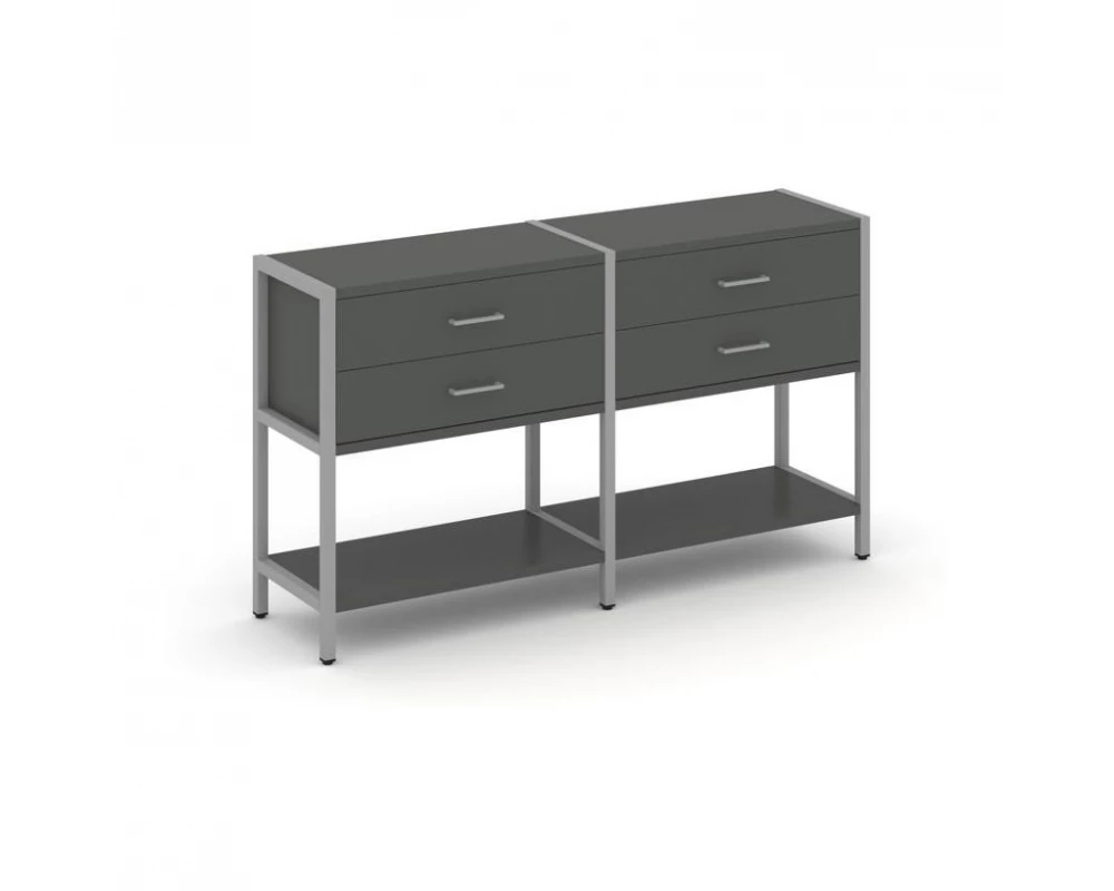 Двухсекционный стеллаж двухярусный с ящиками 1590х400х879 Shelf System