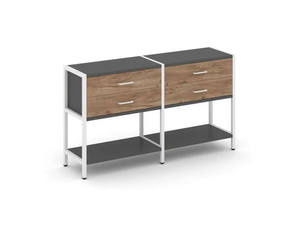 Двухсекционный стеллаж двухярусный с ящиками 1590х400х879 Shelf System