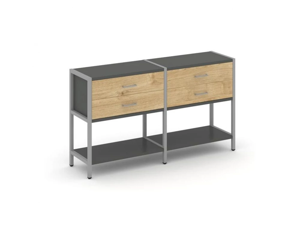 Двухсекционный стеллаж двухярусный с ящиками 1590х400х879 Shelf System