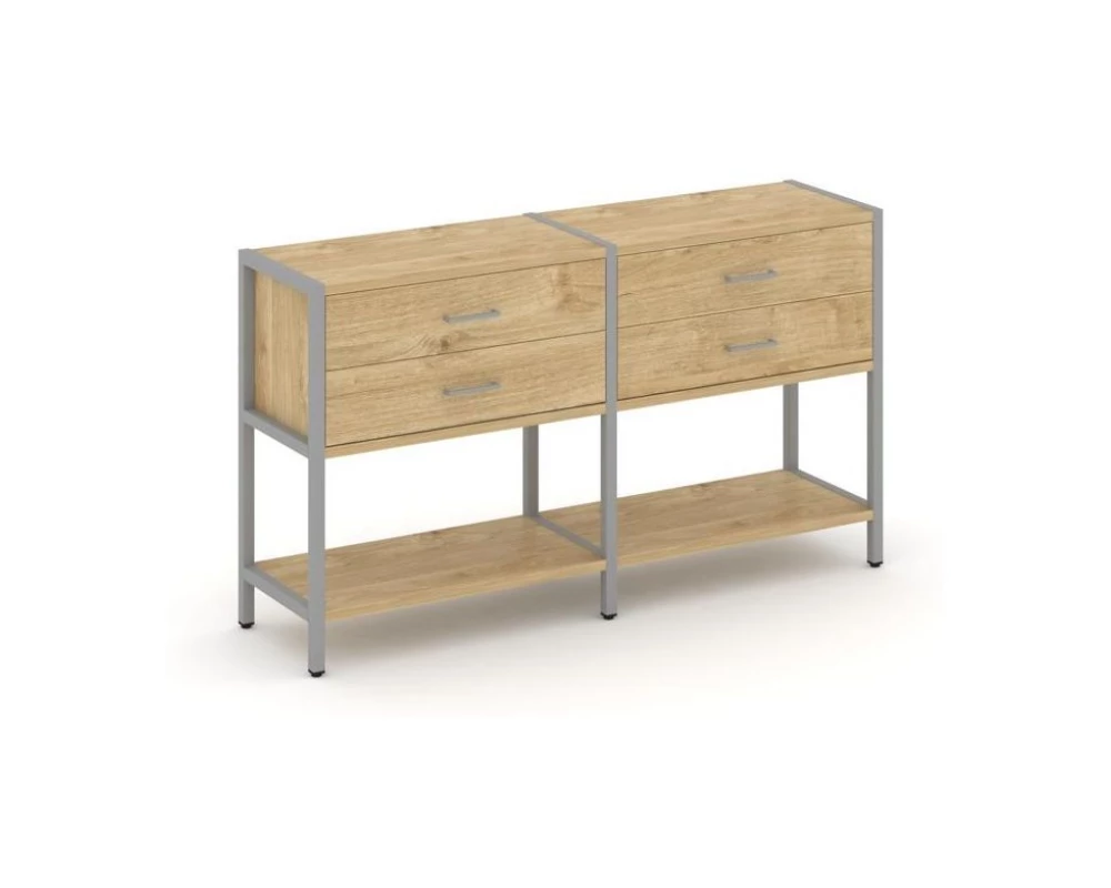 Двухсекционный стеллаж двухярусный с ящиками 1590х400х879 Shelf System