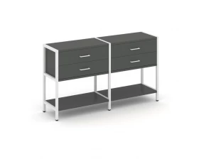 Двухсекционный стеллаж двухярусный с ящиками 1590х400х879 Shelf System images