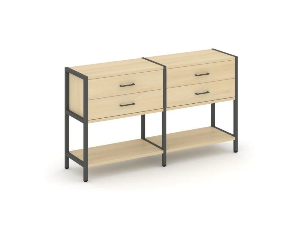 Двухсекционный стеллаж двухярусный с ящиками 1590х400х879 Shelf System