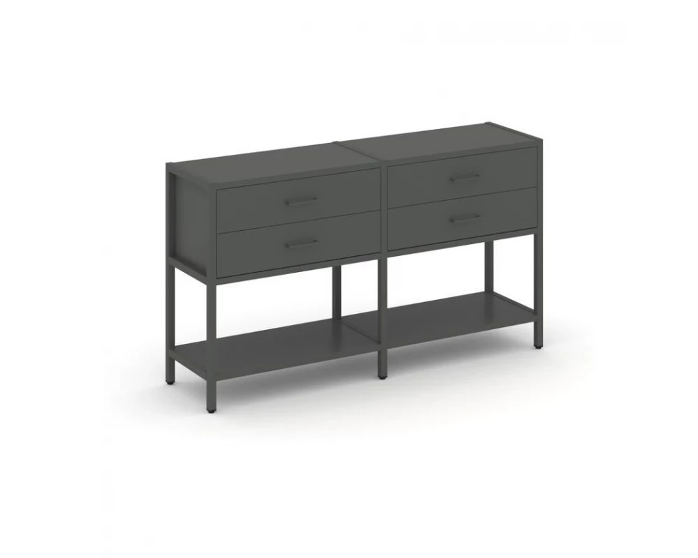 Двухсекционный стеллаж двухярусный с ящиками 1590х400х879 Shelf System