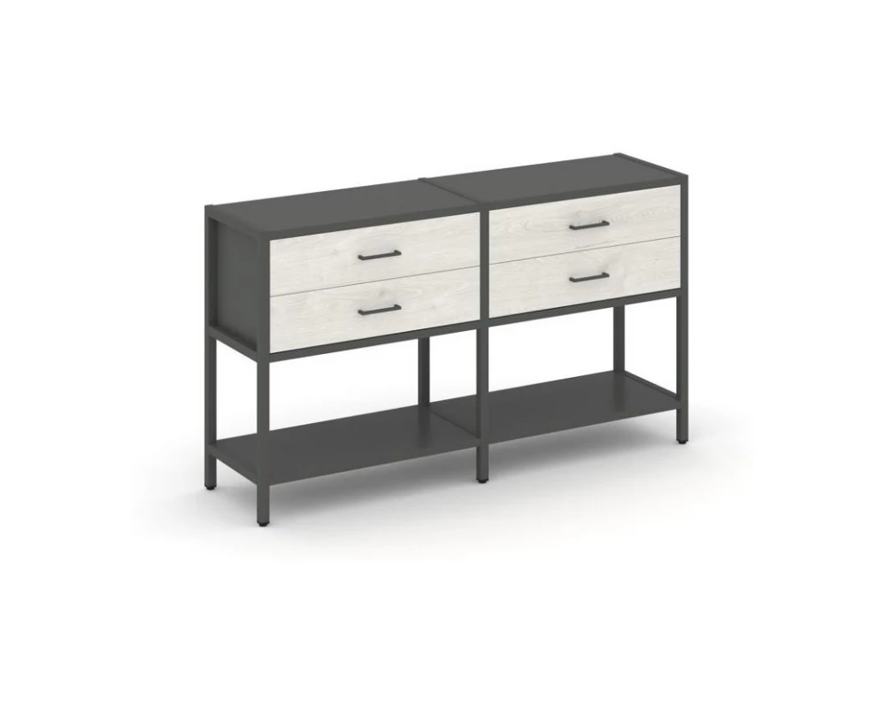 Двухсекционный стеллаж двухярусный с ящиками 1590х400х879 Shelf System