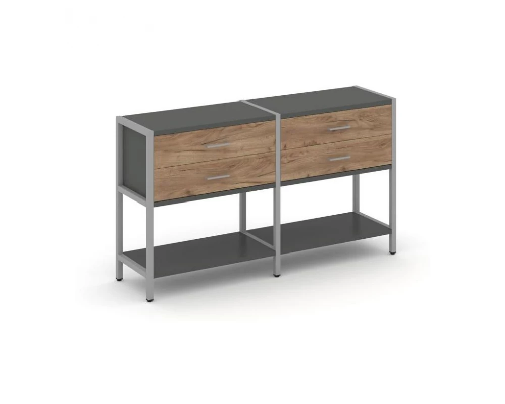 Двухсекционный стеллаж двухярусный с ящиками 1590х400х879 Shelf System